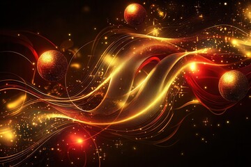 Fototapete - Intertwined glowing lines and spherical elements mimic a joyful holiday spirit, evoking the warmth of Christmas lights and decorations. Generative AI