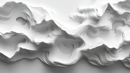 Wall Mural - Abstract white background with 3D wavy lines resembling a mountain range or landscape.