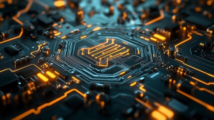 2d illustration Abstract futuristic electronic circuit technology background generative ai