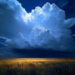 Wall Mural - A field of wheat illuminated by the sun beneath a dramatic storm cloud.