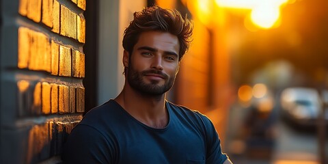 Wall Mural - Handsome man in modern, urban photo shoot setting