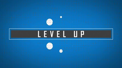 Poster - Level up text animation over blue shapes on black background