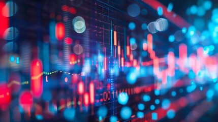Fototapete - Abstract visualization of financial data with colored graphic diagrams for market fluctuation trend analysis and dynamic representation of financial world concept.