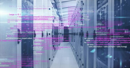 Poster - Computer code animation over data servers in modern data center