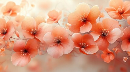 Wall Mural - A delicate cluster of soft peach blossoms with a blurred background.