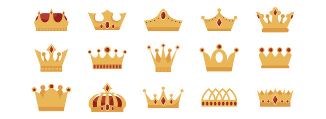 Crown flat illustration set. Vector art illustration isolated transparent background