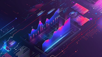 Fototapete - Abstract Digital Graph with red blue lines showing business success growth for Financial Data Analysis Statistics Technology Progress Concept.