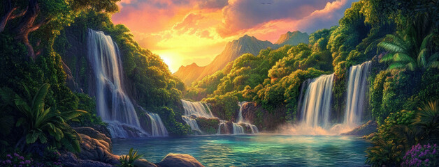 Wall Mural - Tropical Waterfall Paradise.