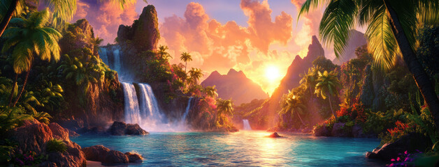 Poster - Tropical Paradise Sunset.