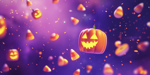 3D Halloween background, candy jack o lantern, spooky and aesthetic, mysterious design
