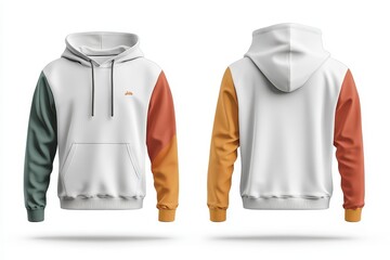 Wall Mural - A stylish hoodie featuring a white base with colorful sleeves in green, orange, and yellow.