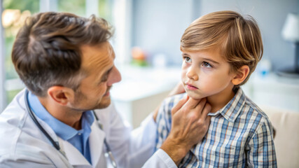 doctor examining a young boy's throat. medical checkup, healthcare, pediatric.