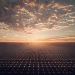 Sticker - A grid pattern extends to the horizon, with a colorful sunset sky above.