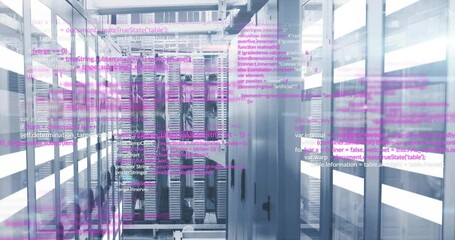Poster - Computer code animation over servers in data center