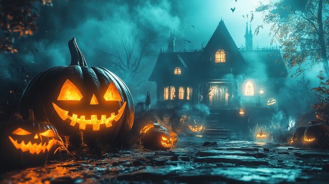 A Halloween party invitation with eerie graphics and details about the event.