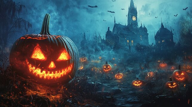 A Halloween party invitation with eerie graphics and details about the event.