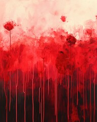 Wall Mural - Abstract oil painting featuring vibrant red pigment drops