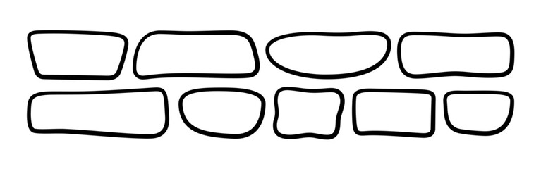 Aufkleber - Hand drawn line organic rectangle frames. Abstract doodle liquid shapes. Organic free flat blobs. Irregular fluid bubbles. Empty text box. Vector illustration isolated on white background.