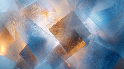 Poster - An abstract square of shimmering threads in blue, gold, and silver invites exploration of its harmony.