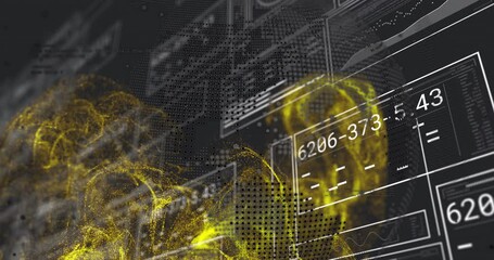 Poster - Yellow data visualization and digital interface animation over abstract background