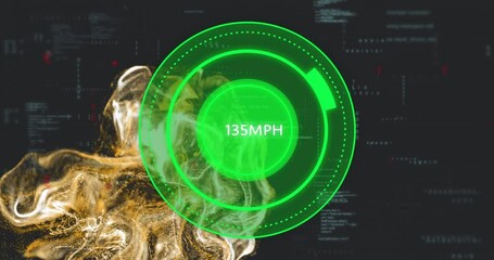Poster - Speedometer animation displaying 85 MPH over abstract digital background