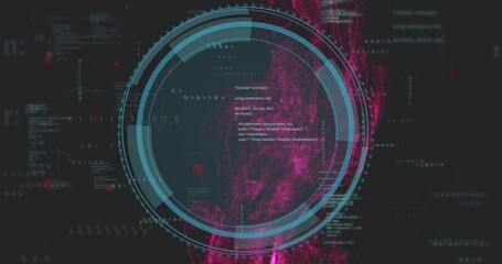 Aufkleber - Digital code and data processing animation over circular interface and abstract background