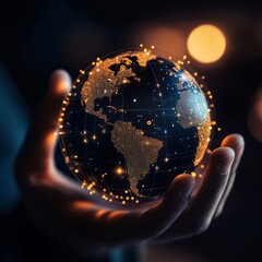 Wall Mural - A hand cradles a glowing globe, symbolizing interconnectedness and global reach.