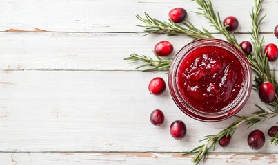 Poster - A Jar of Homemade Cranberry Jam Surrounded by Fresh Cranberries