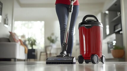 Enhance your cleaning routine with this comprehensive kit. The powerful vacuum cleaner effectively removes dirt, while the mop and bucket team up for seamless floor scrubbing. The bright red accents 