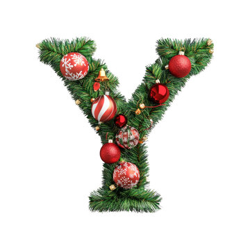 Christmas Alphabet letter Y made of tree decorations