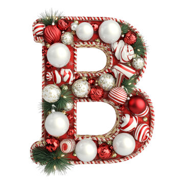 Christmas Alphabet letter B made of tree decorations