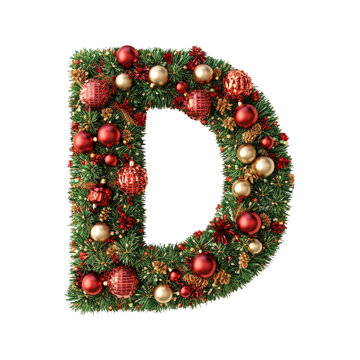 Christmas Alphabet letter D made of tree decorations