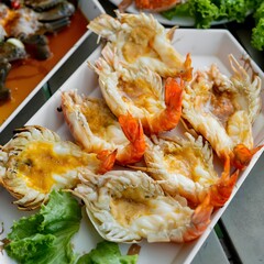 grilled fresh river prawns at ayuttaya