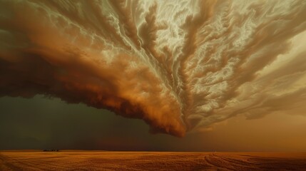 Poster - A large cloud of orange and white is in the sky