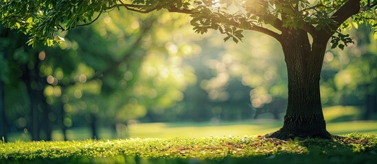 Poster - Park trees with branches and limbs provide a picturesque scene with copy space image