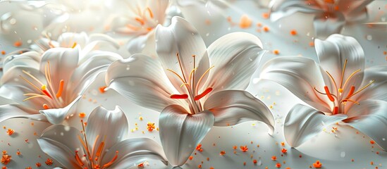 Wall Mural - In springtime a beautiful flower scene featuring white petals accented with orange details is depicted in the copy space image