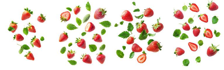 Poster - The falling wild strawberry is isolated on a white background, clipping path, and full depth of field is applied