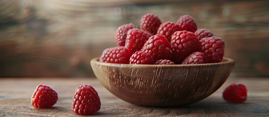 Wall Mural - Bowl containing a fresh ripe raspberry with copy space image