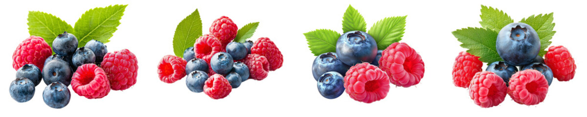 Poster - The wild berries mix is an isolated white background with a clipping path, full depth of field, and raspberry, blueberries, blackberries.