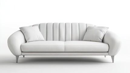 Chic modern italian sofa with pillow and angular wooden legs isolated on white background. suitable for product photo