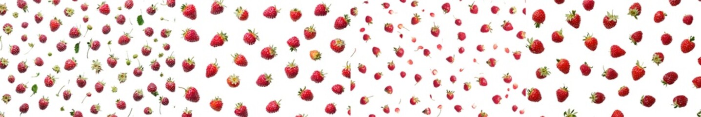 Poster - A falling wild strawberry is isolated on a white background, selective focus is used