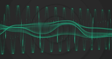 Poster - Green sound waves and frequency bars animation on black background