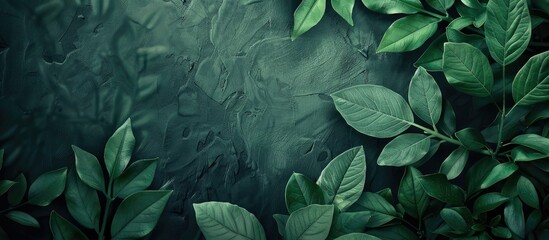 Sticker - Creative layout design featuring a textured nature background composed of abstract green leaves with copy space image