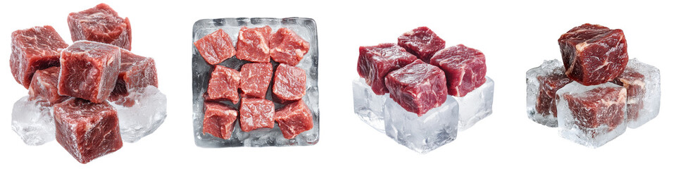 Aufkleber - Isolated red meat in an ice cube, clipping path, full depth of field, white background