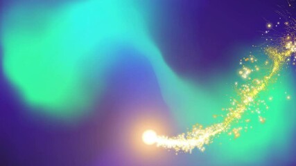 Poster - Glowing particle trail animation over vibrant blue and green background