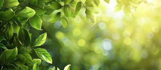 Sticker - Soft focus green leaves background with selective focus providing ample copy space image