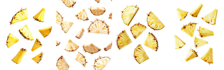 Canvas Print - The fall of a pineapple slice is isolated against a white background and created with a clipping path.