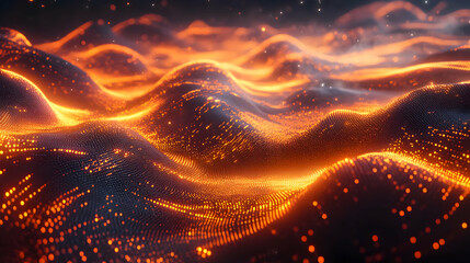 Abstract Glowing Orange Particles Wave Background