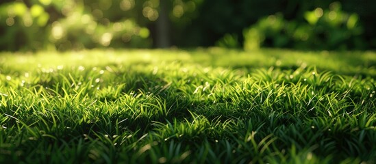 Wall Mural - A close up image of lush green meadow grass on a sunny summer day with space for including text or other elements. with copyspace image