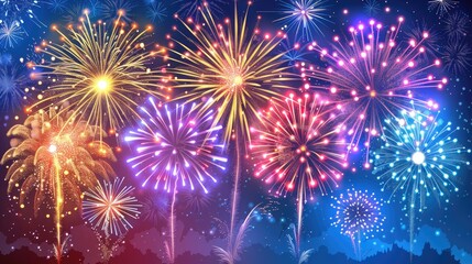 Poster - A beautiful fireworks show with dazzling bursts of colorful lights in the night sky